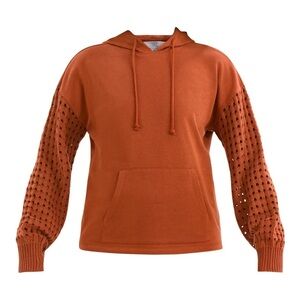 Time and Tru Rusty Bronze Fleece Hoodie with Crochet Long Sleeves Size Large